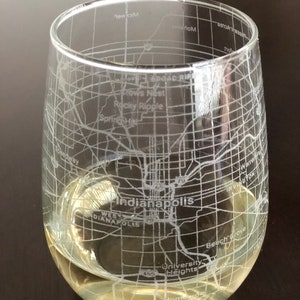 Stemless Wine Glass Urban City Map Indianapolis, IN