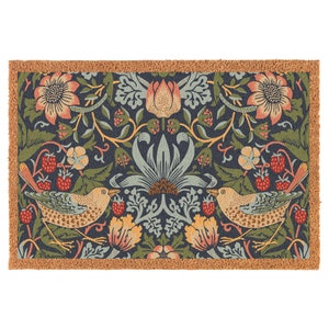 Blue Strawberry Birds Floral Flowers Coir Doormat Welcome Front Door Mat New Home Closing Housewarming Gift