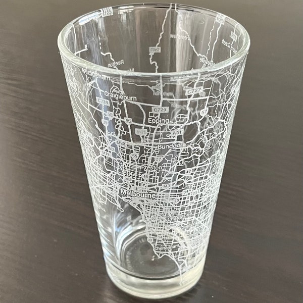 16 oz Pint Beer Glass Urban City Map Melbourne VIC, Australia