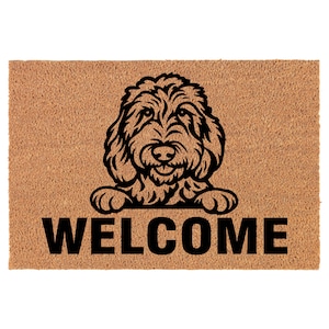 Welcome Peeking Goldendoodle Doodle Dog Coir Doormat Welcome Front Door Mat New Home Closing Housewarming Gift