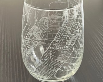 Stemless Wine Glass Urban City Map Manhattan, New York