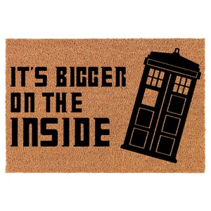 It&#39;s Bigger On The Inside Funny Geek Science Fiction Fan Coir Doormat Welcome Front Door Mat New Home Closing Housewarming Gift