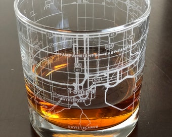 Rocks Whiskey Old Fashioned Glass Urban City Map Tampa, FL