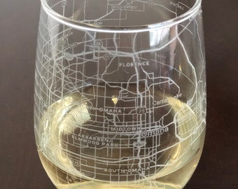 Stemless Wine Glass Urban City Map Omaha, NE