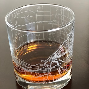 Rocks Whiskey Old Fashioned Glass Urban City Map Cleveland, OH