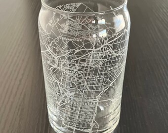 16 oz Beer Can Glass Urban City Map Philadelphia, PA