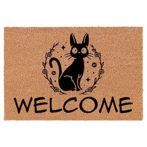 Welcome Anime Cat Coir Doormat Welcome Front Door Mat New Home Closing Housewarming Gift