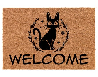Welcome Anime Cat Coir Doormat Welcome Front Door Mat New Home Closing Housewarming Gift