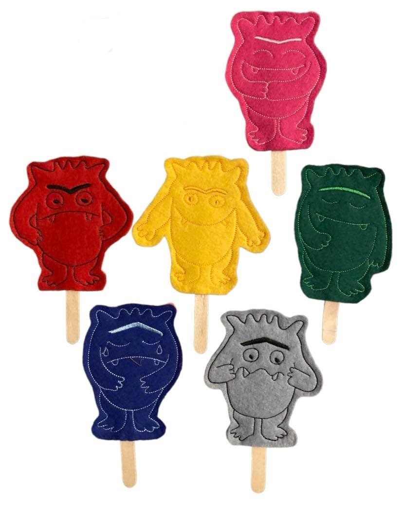 The Colour Monster/worry Eater & Finger Puppet Jar Set Handmade EYFS