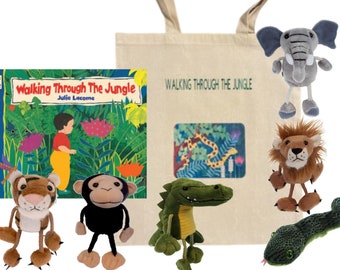Walking Through The Jungle Finger Puppet Story Book Set Handmade Bag Sack EYFS Teachers Christmas Gift Storytelling Resource Childrens Gift