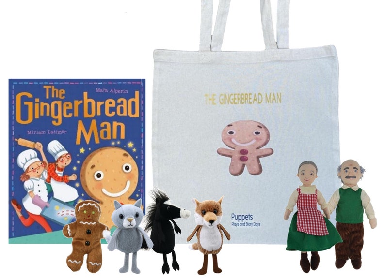 Gingerbread Man Finger Puppets Book Story Set Handmade Sack Ba Gingerbread Man Finger Puppets Book Story Set Handmade Sack Ba