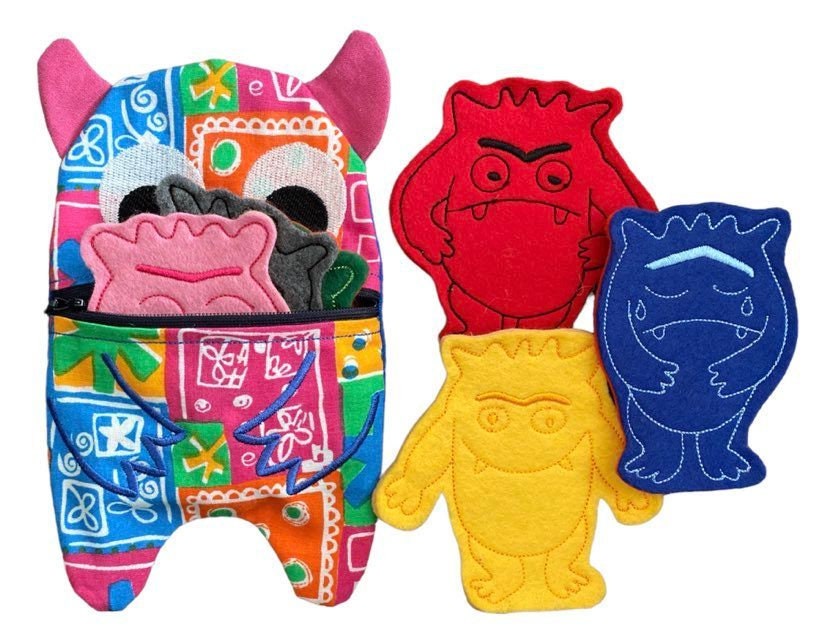 The Colour Monster/worry Eater & Finger Puppet Jar Set Handmade EYFS