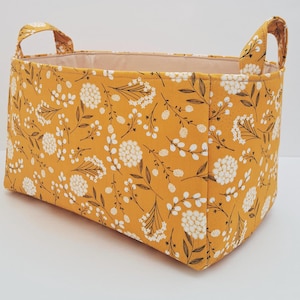 Boho Decor Basket, Mustard Yellow Dandelion Fabric Bin, Storage and Organization