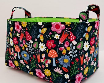 Mushroom floral fabric basket, Storage organizer bin container caddy, Storage and organization