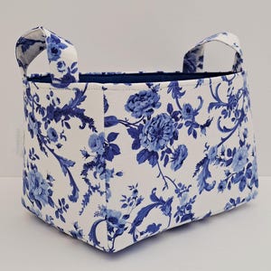 Porcelain rose fabric basket, Storage organizer bin container caddy, Room decor