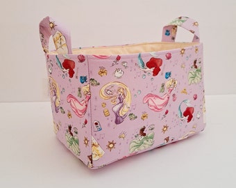 Princess mermaid storage basket, Fabric organizer bin, girls room decor - Personalization available