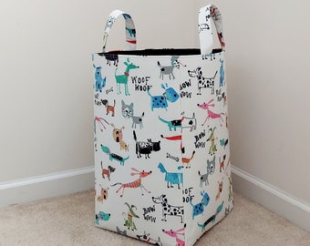 Colorful dogs laundry hamper, Storage organizer bin, Toy fabric basket container