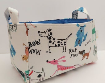 Dog Toys Storage Basket, Fabric Organizer Bin, Paw Print Container Caddy