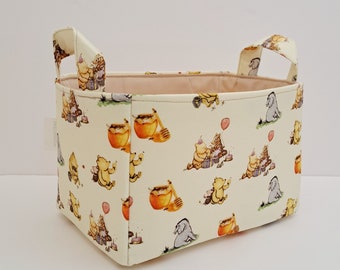 Classic Winnie the pooh storage basket, fabric container bin, Toy storage organizer caddy