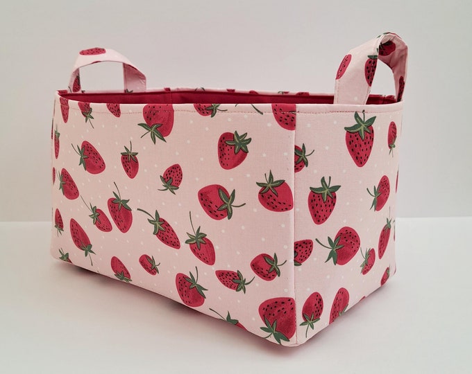 Strawberry fabric basket, Storage organizer bin container caddy, Room decor