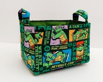 Ninja Turtle storage basket, TMNT fabric bin, diaper organizer caddy, Toy storage