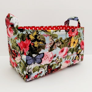 Fabric basket, Roses and butterflies organizer bin, Storage and organization container caddy