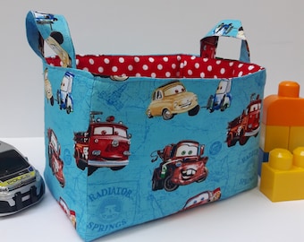 Lightning McQueen storage basket, Pixar cars fabric organizer bin, Toy container caddy