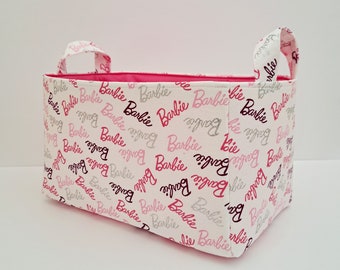 Barbie sparkle fabric basket, Storage organizer bin, Girls room decor