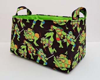 Ninja Turtle fabric basket, TMNT storage organizer bin, diaper caddy, Toy container