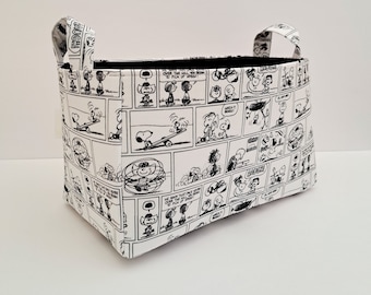 Peanuts comic fabric basket, Storage organizer bin, Toy container, Snoopy Charlie brown characters