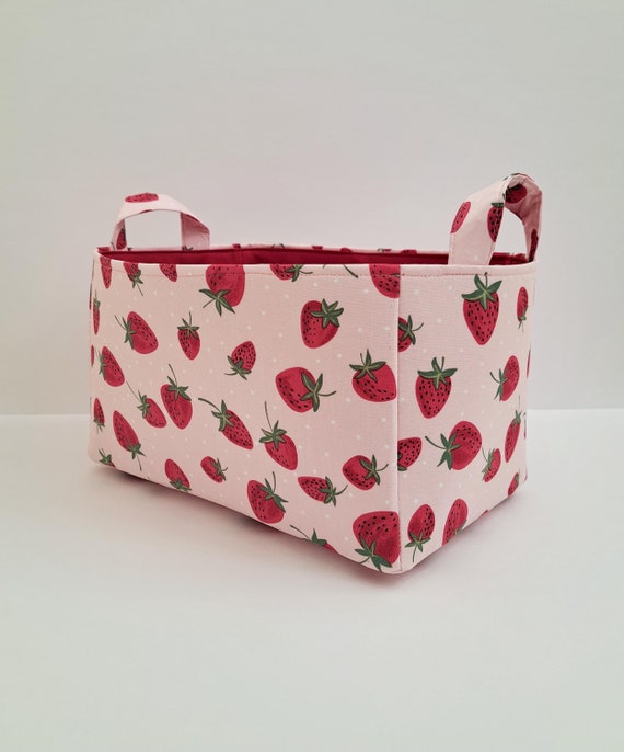 Strawberry fabric basket, Storage organizer bin container caddy, Room decor