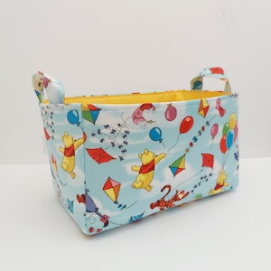 Winnie the pooh kites and balloons fabric basket, Nursery diaper organizer bin caddy, Toy storage container