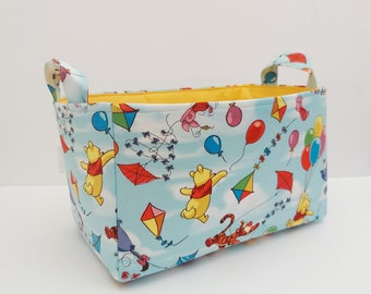 Winnie the pooh kites and balloons fabric basket, Nursery diaper organizer bin caddy, Toy storage container