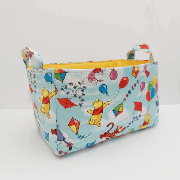 Winnie the pooh kites and balloons fabric basket, Nursery diaper organizer bin caddy, Toy storage container