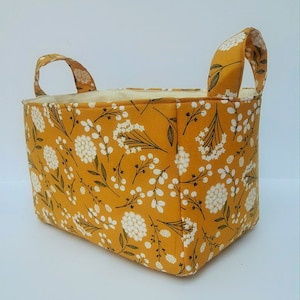 Boho mustard fabric storage basket, Mustard yellow dandelion organizer bin, Floral basket