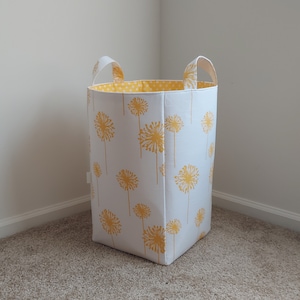 Cesta para la ropa sucia, contenedor para guardar juguetes, contenedor organizador de tela de lona de diente de león