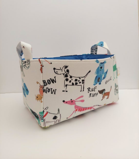 Dog Toys Storage Basket, Fabric Organizer Bin, Paw Print Container Caddy