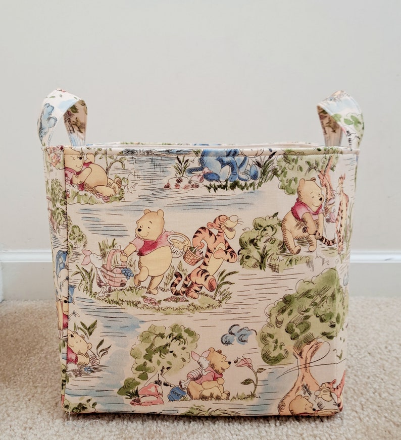 Winnie the pooh laundry hamper, Storage basket, Nursery organizer, Toy fabric bin, baby shower gift Cube 10"×10"×10"
