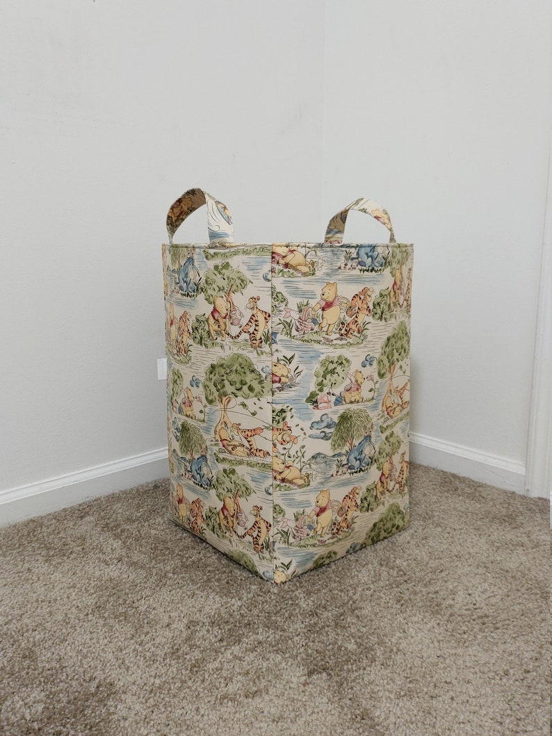 Winnie the pooh laundry hamper, Storage basket, Nursery organizer, Toy fabric bin, baby shower gift Upright 12"×12"×20"