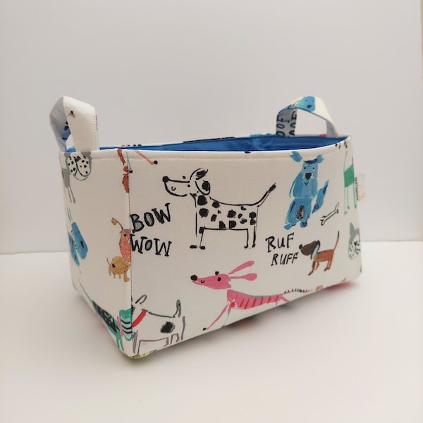 Panier de rangement, poubelle de rangement en tissu avec illustrations de chiens colorés, panier de rangement pour jouets pour chien