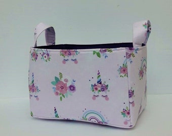 Fabric storage bin, Unicorn organizer basket, Nursery diaper caddy, Storage organization