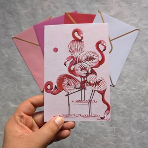 Carte de voeux Friends Forever, Art d'oiseau, flamants roses, Amoureux du rose, Art flamant rose, carte de l'amitié