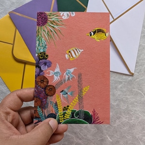 Carte de voeux poissons-anges, art corail, 2 degrés de corail, poisson-papillon, vue sous-marine