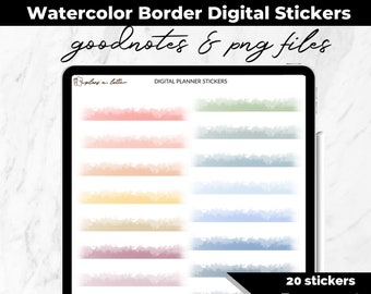 Digital Planner Stickers - Rainbow Multi Color Watercolor Borders - Transparent PNG Bundle - Goodnotes Pre-Cropped Files, Notability Xodo