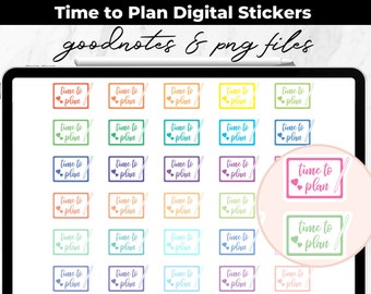 Digital Planner Stickers - Time To Plan Stickers - Digital Planner Icon - Multi Colored, Rainbow, Pastel, Colorful - Goodnotes Notability