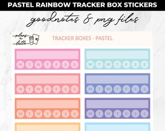 Digital Planner Stickers - Pastel Rainbow Tracker Boxes - Goodnotes and Printable Files, Transparent PNGs - Goodnotes, Vertical Planners