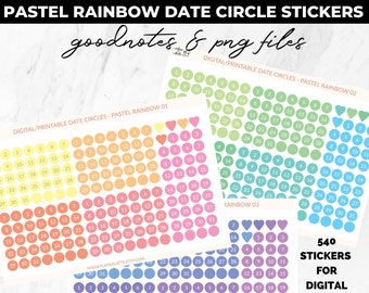 Digital Planner Stickers - Pastel Rainbow Date Covers - Goodnotes and Printable Files - Calendar Number Stickers - Goodnotes, A5 planners