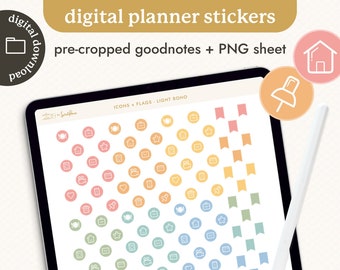 Digital Planner Stickers - Pastel Rainbow Icons - Goodnotes and Printable Files, Transparent PNGs - Goodnotes, A5 planners