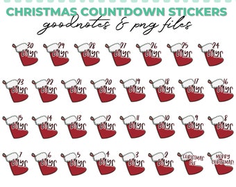 Digital Planner Stickers - Christmas Countdown Stickers - Goodnotes and print and cut - Transparent PNGs - stocking, days until, Xmas