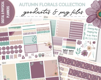 Digital Sticker Kit - Autumn Florals for Bullet Journal and Digital Planner - Fall, Glitter, Vertical Full Boxes, Goodnotes Notability